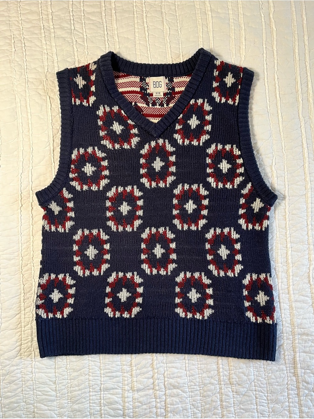 Urban Outfitters BDG Navy Crochet Granny Square Knit Sweater Vest - Medium